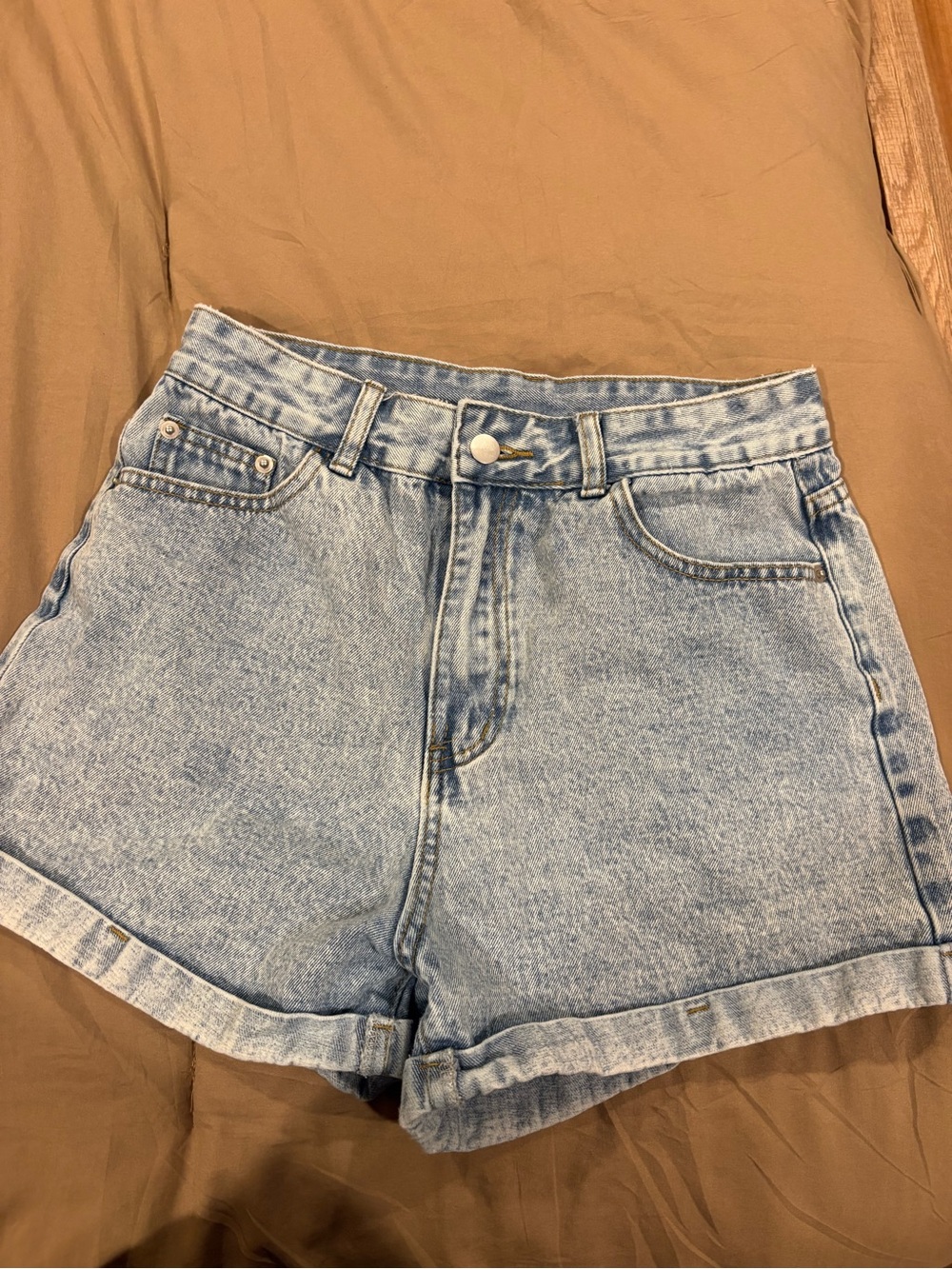 SHEIN Light Blue High-Rise Denim Cuffed Shorts